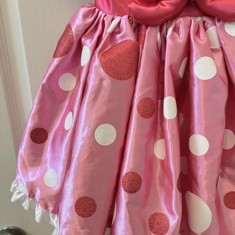 Disney Minnie Mouse Costume Dress Pink Glitter Polka Dots Bow Girls Size 3 - Picture 12 of 16